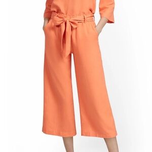 NY&Co Linen Blend High-Waisted Paperbag Wide-Leg Capri Pant Orange M Lagenlook‎